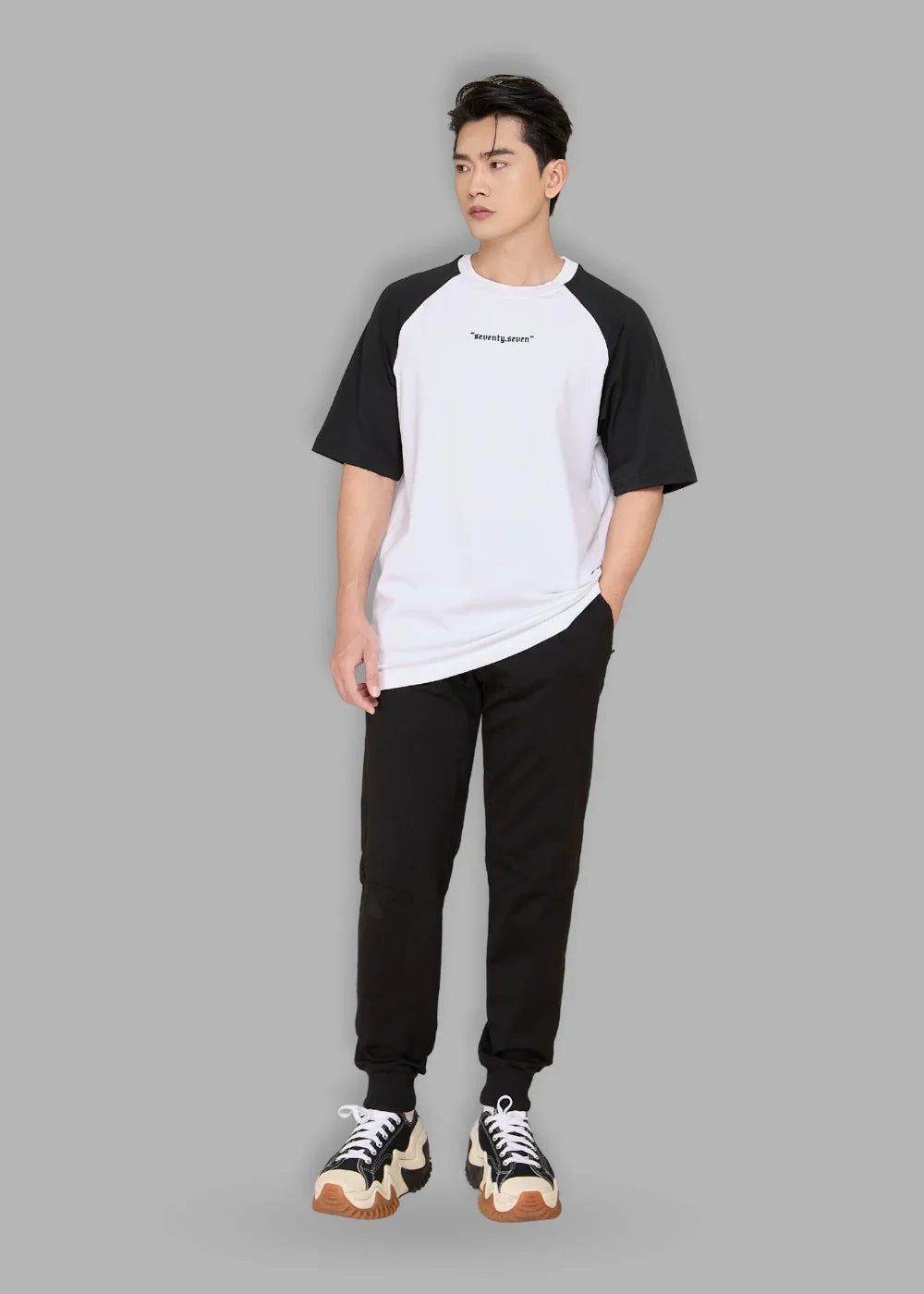 Áo Thun Raglan Phối Màu Seventy Seven 03 Trắng Đen - YaMe.vn