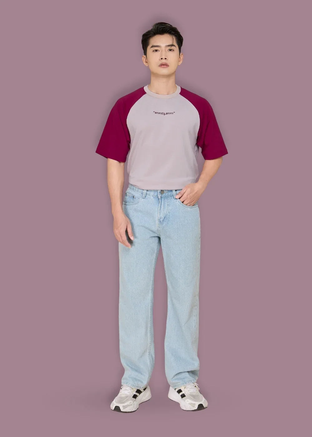 Áo Thun Raglan Phối Màu Seventy Seven 03 Be Đỏ - YaMe.vn