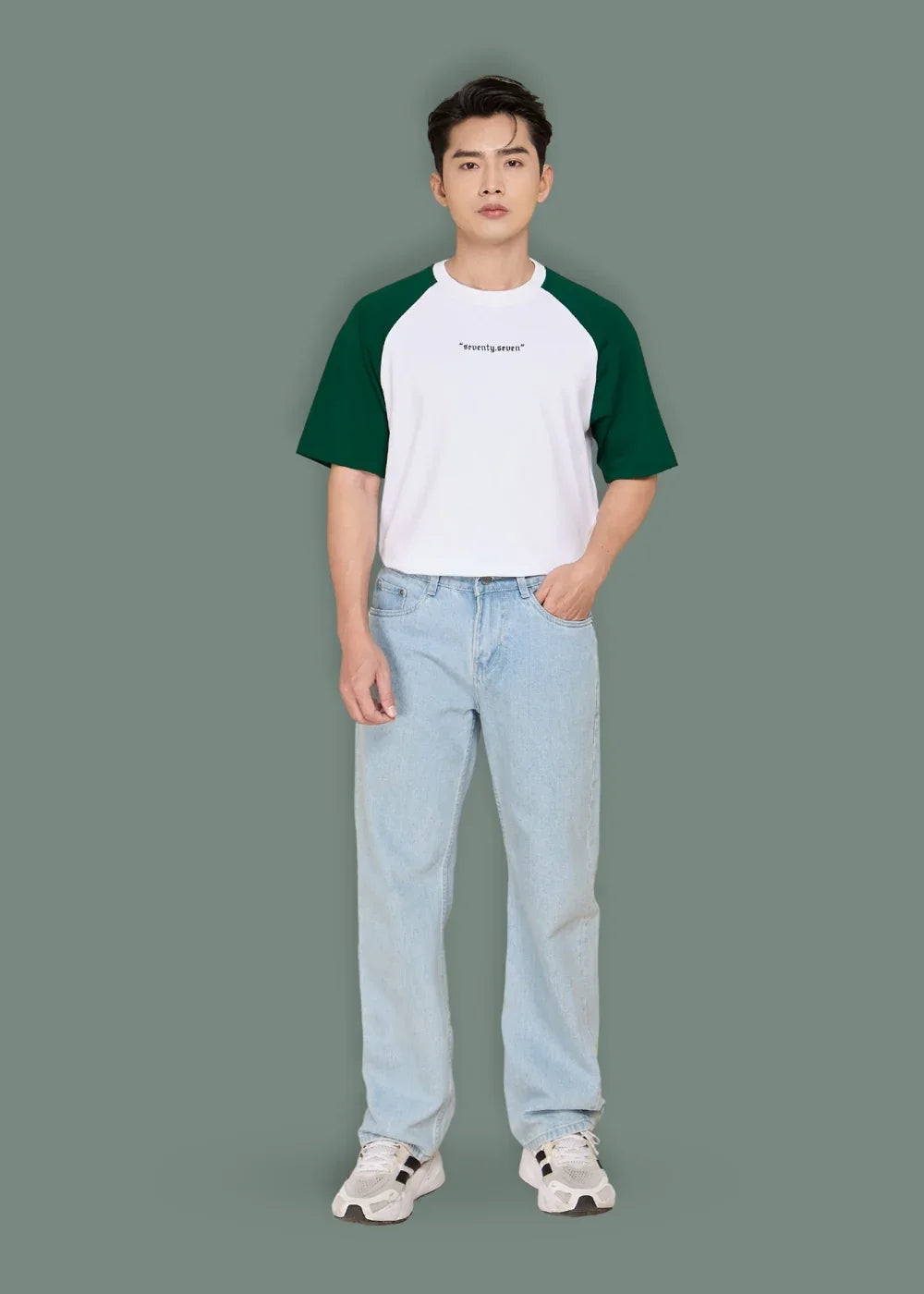 Áo Thun Raglan Phối Màu Seventy Seven 03 Trắng Xanh Lá - YaMe.vn