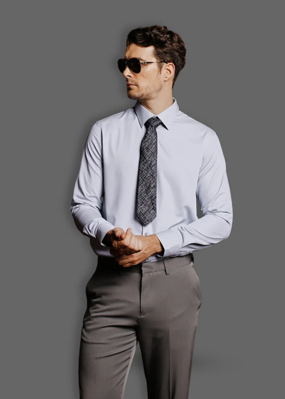 Áo Sơ Mi Tay Dài Vải Ngải Cứu Kháng Khuẩn The CEO 001 Xám Nhạt - YaMe.vn