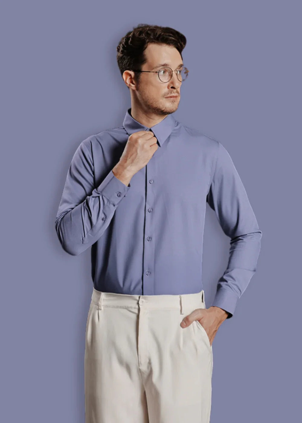 Áo Sơ Mi Tay Dài Vải Ngải Cứu Kháng Khuẩn The CEO 001 Xám Đậm - YaMe.vn