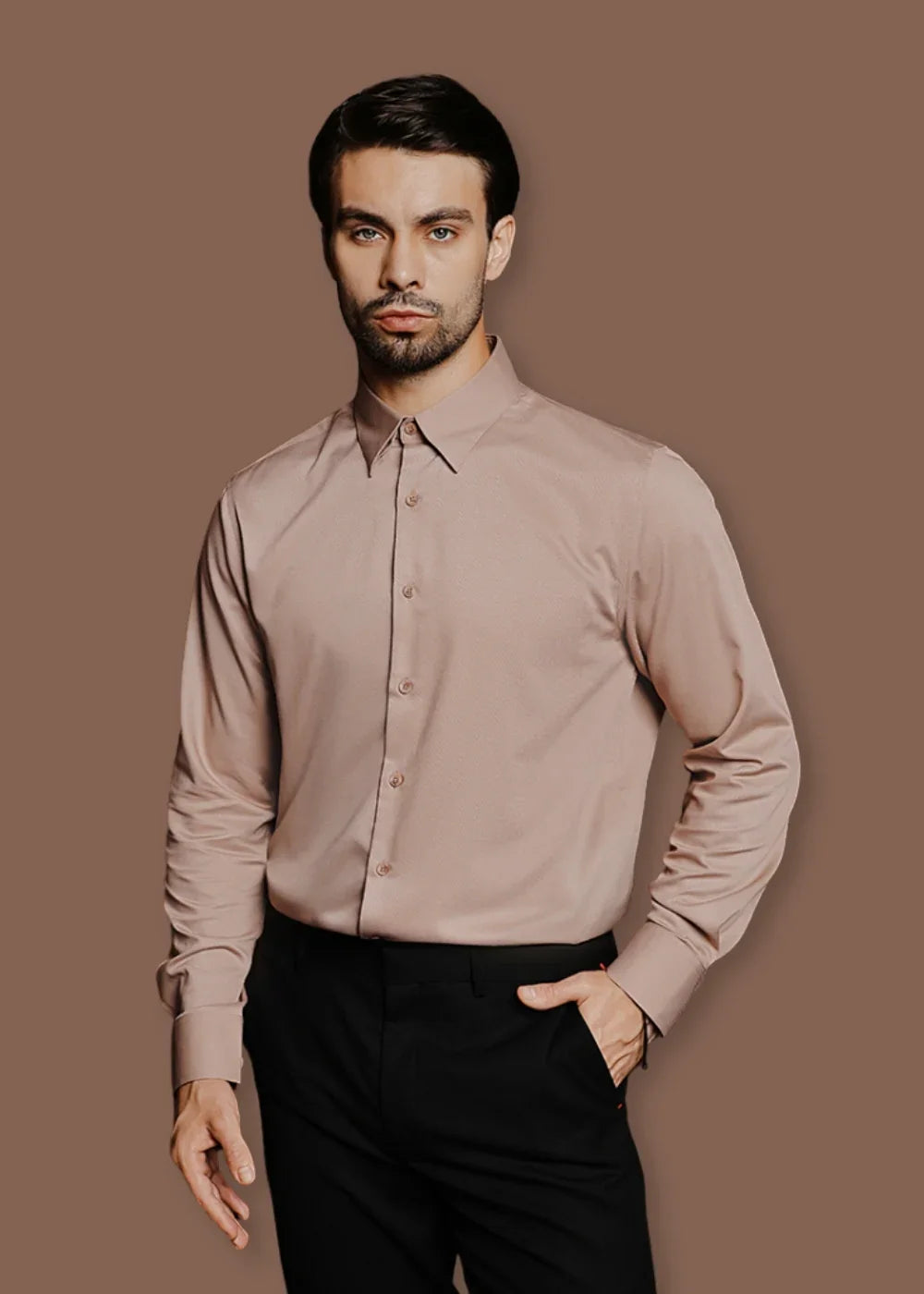 Áo Sơ Mi Tay Dài Vải Ngải Cứu Kháng Khuẩn The CEO 001 Nâu - YaMe.vn