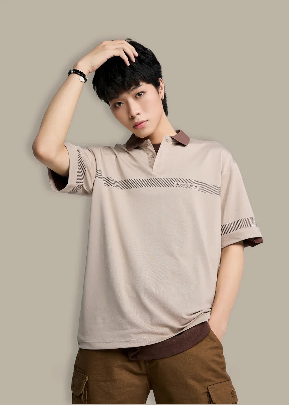 Áo Polo Pique Thoáng Khí Seventy Seven 17 Nâu Nhạt - YaMe.vn