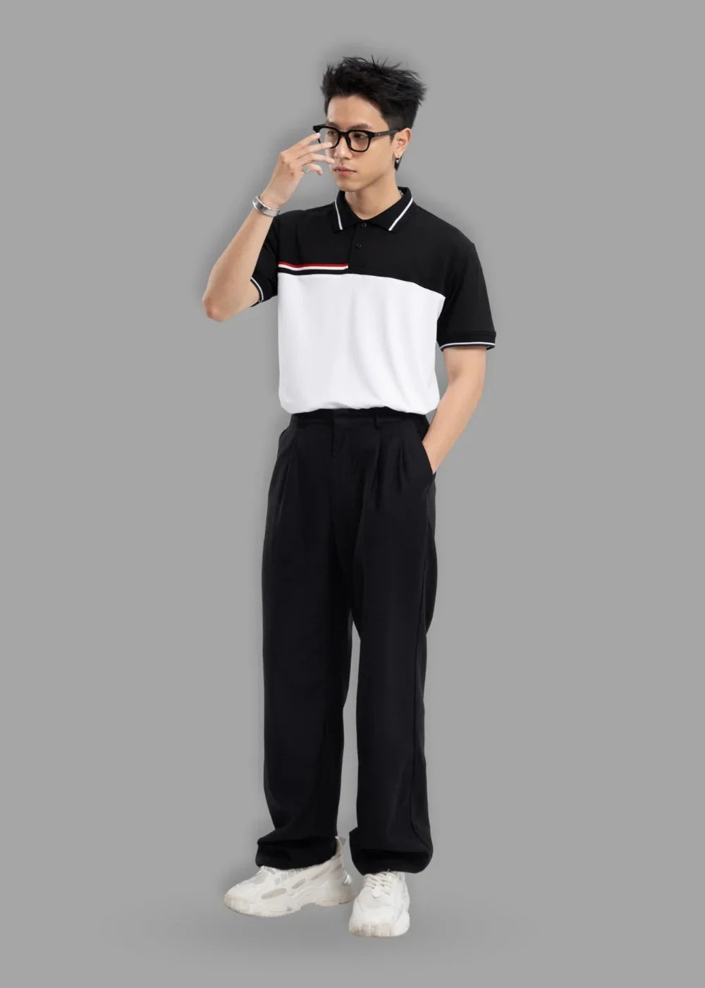 Áo Polo Phối Màu Pique Thoáng Mát Seventy Seven 19 Đen Trắng - YaMe.vn