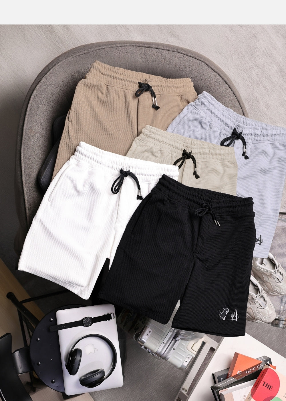Quần Short Nam Thun Waffle 7 Inch Thoáng Khí Seventy Seven 30 Đen