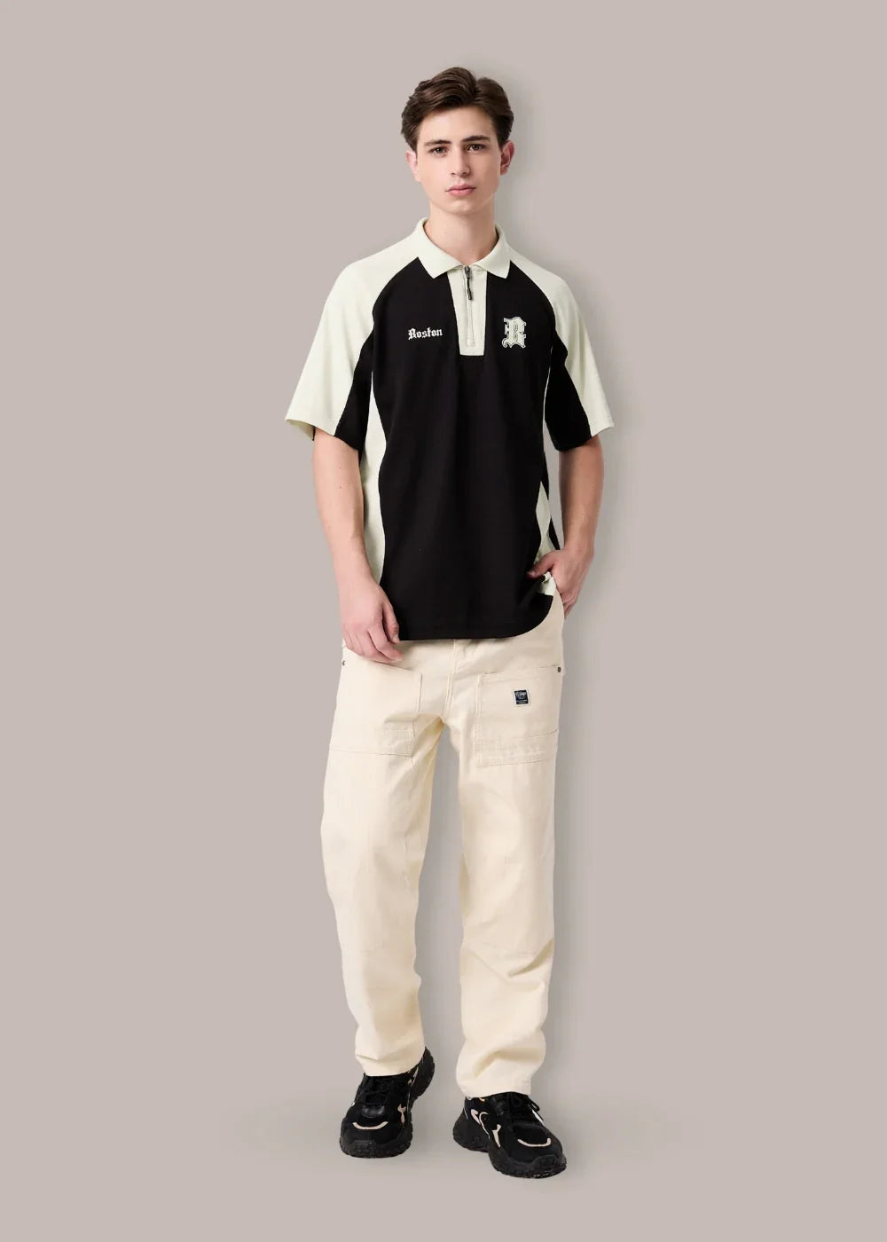 Áo Polo Cotton Thoáng Mát No Style M31 Đen Be - YaMe.vn