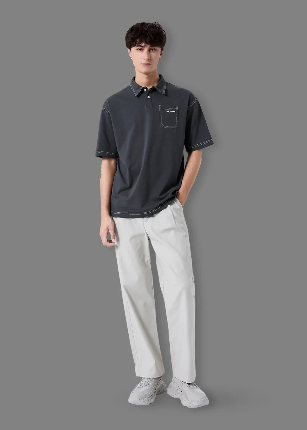 Áo Polo Cotton Thoáng Khí No Style M27 Xám Đậm - YaMe.vn