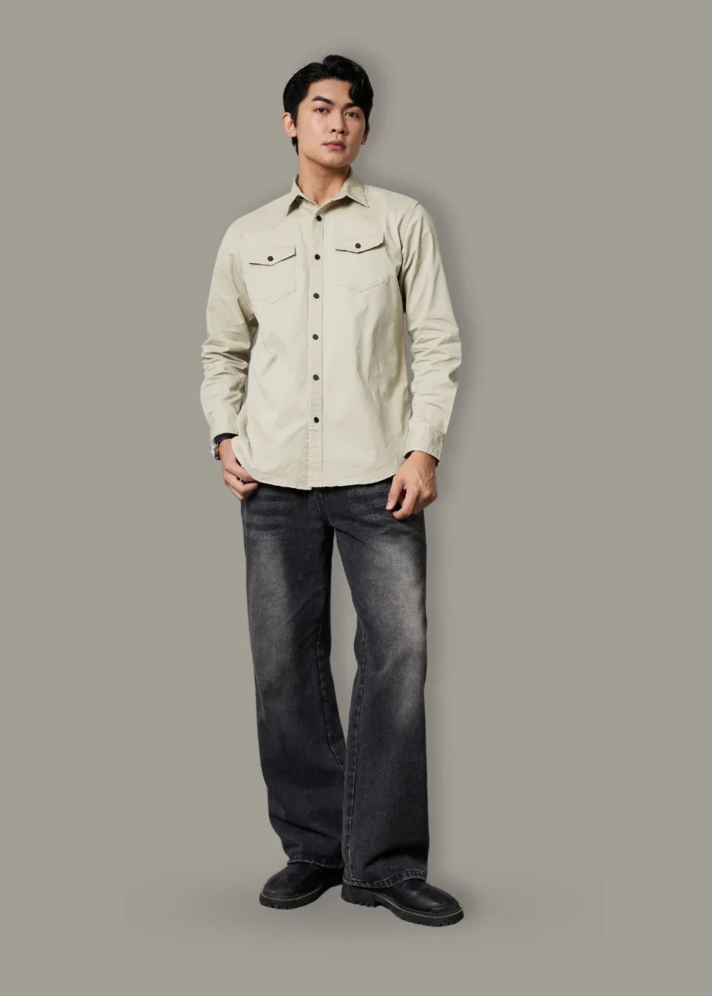 Áo Sơ Mi Tay Dài Kaki Co Giãn No Style M64 Be - YaMe.vn