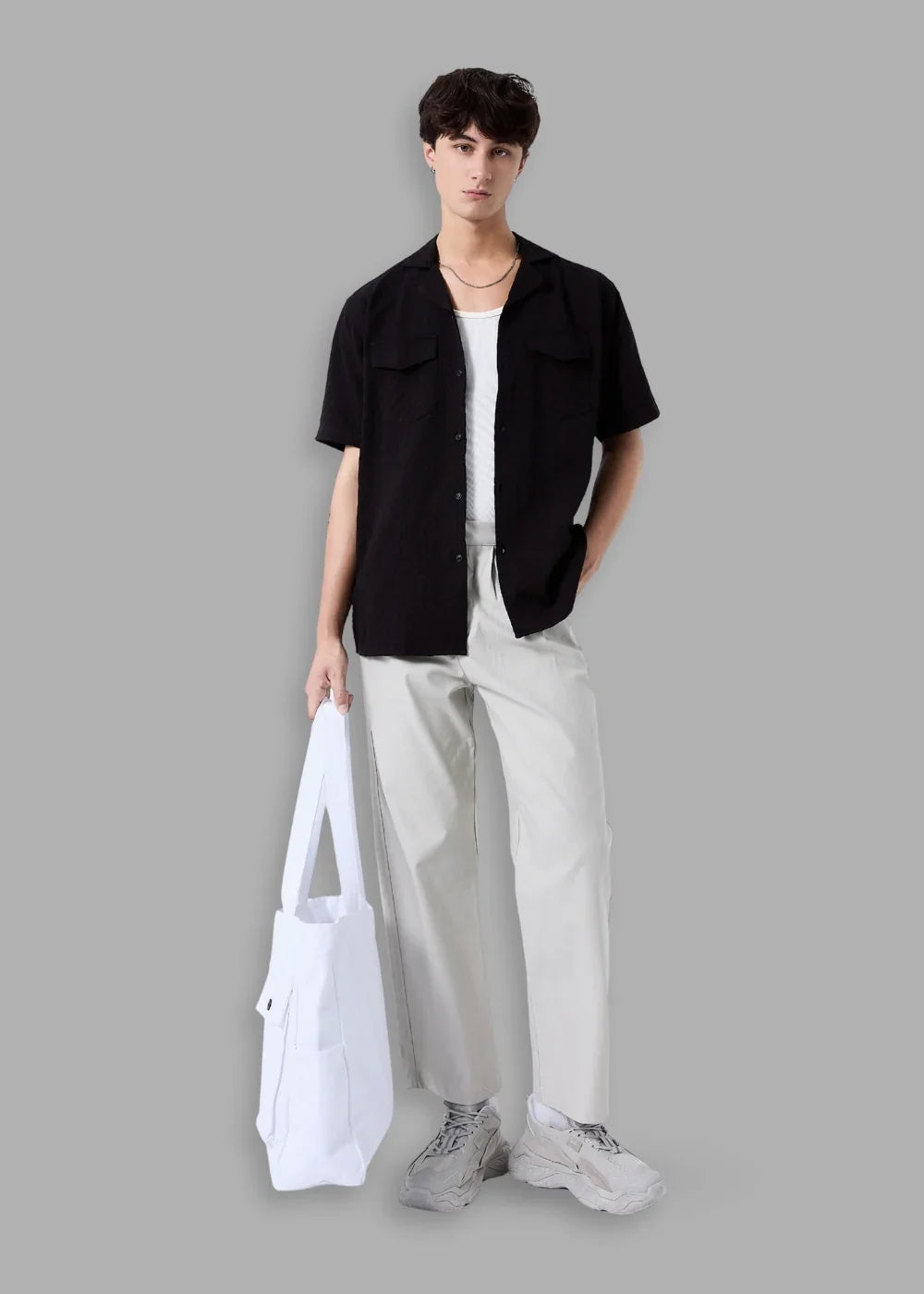 Áo Sơ Mi Cuban Họa Tiết Nổi Co Giãn No Style M82 Đen - YaMe.vn