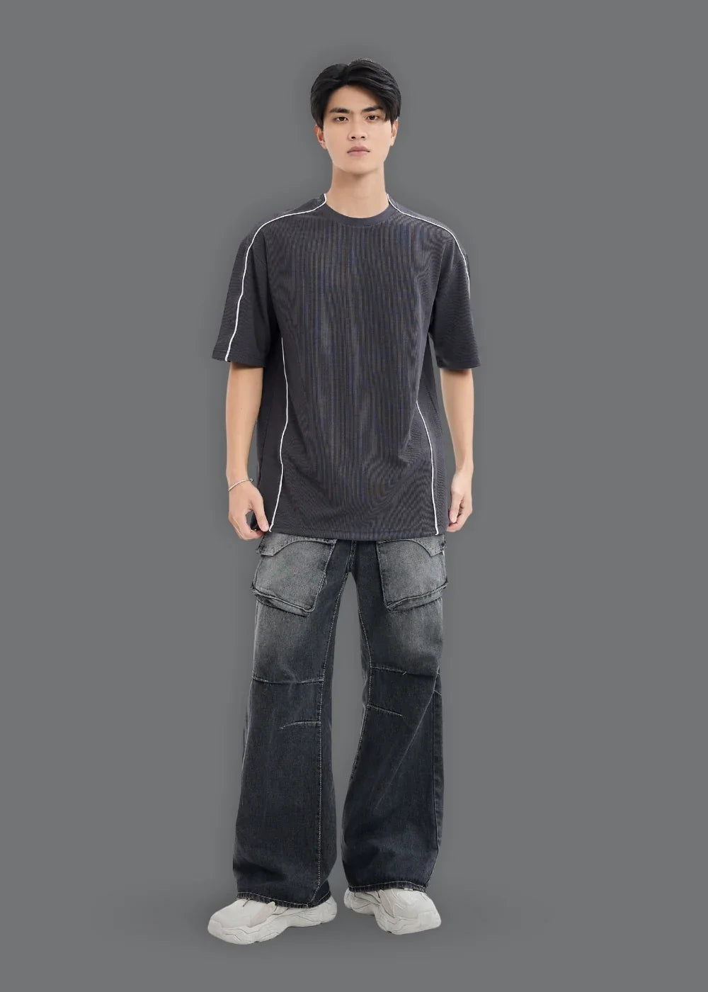 Áo Thun Tay Ngắn Waffle Co Giãn Seventy Seven 44 Xám Đậm - YaMe.vn