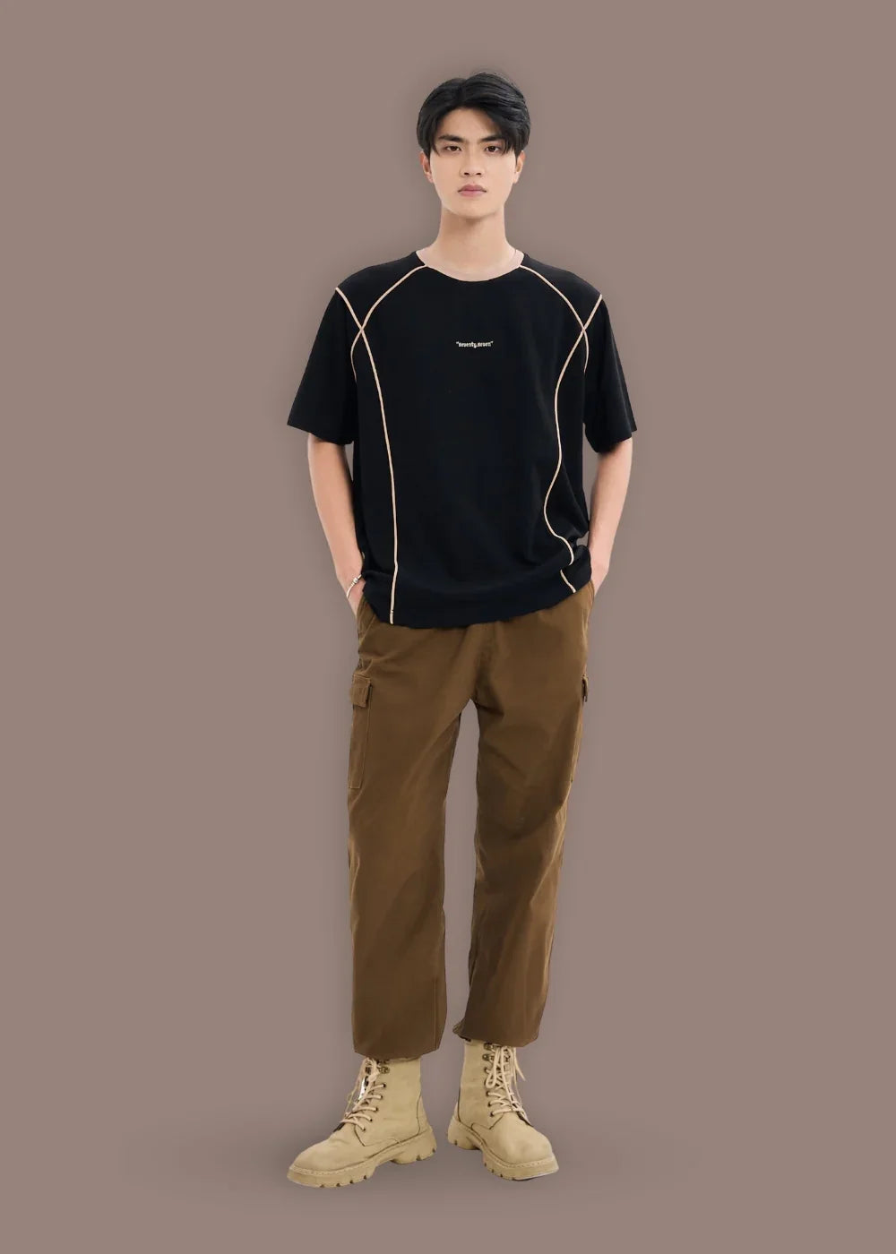 Áo Thun Waffle Line Art Co Giãn Seventy Seven 46 Đen - YaMe.vn