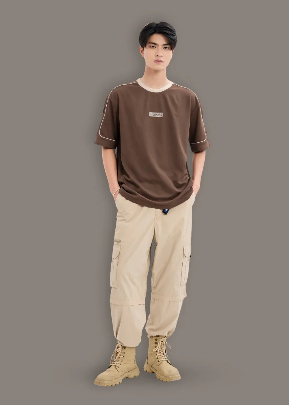 Áo Thun Waffle Co Giãn Seventy Seven 42 Nâu Đậm - YaMe.vn