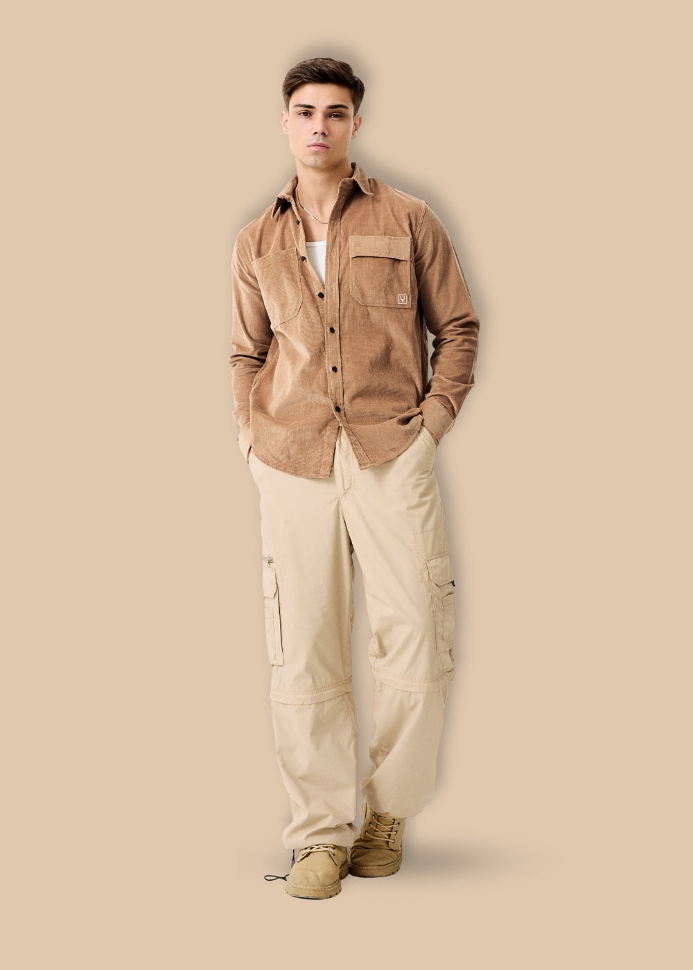 Áo Sơ Mi Tay Dài Vải Corduroy Ít Nhăn No Style M65 Nâu