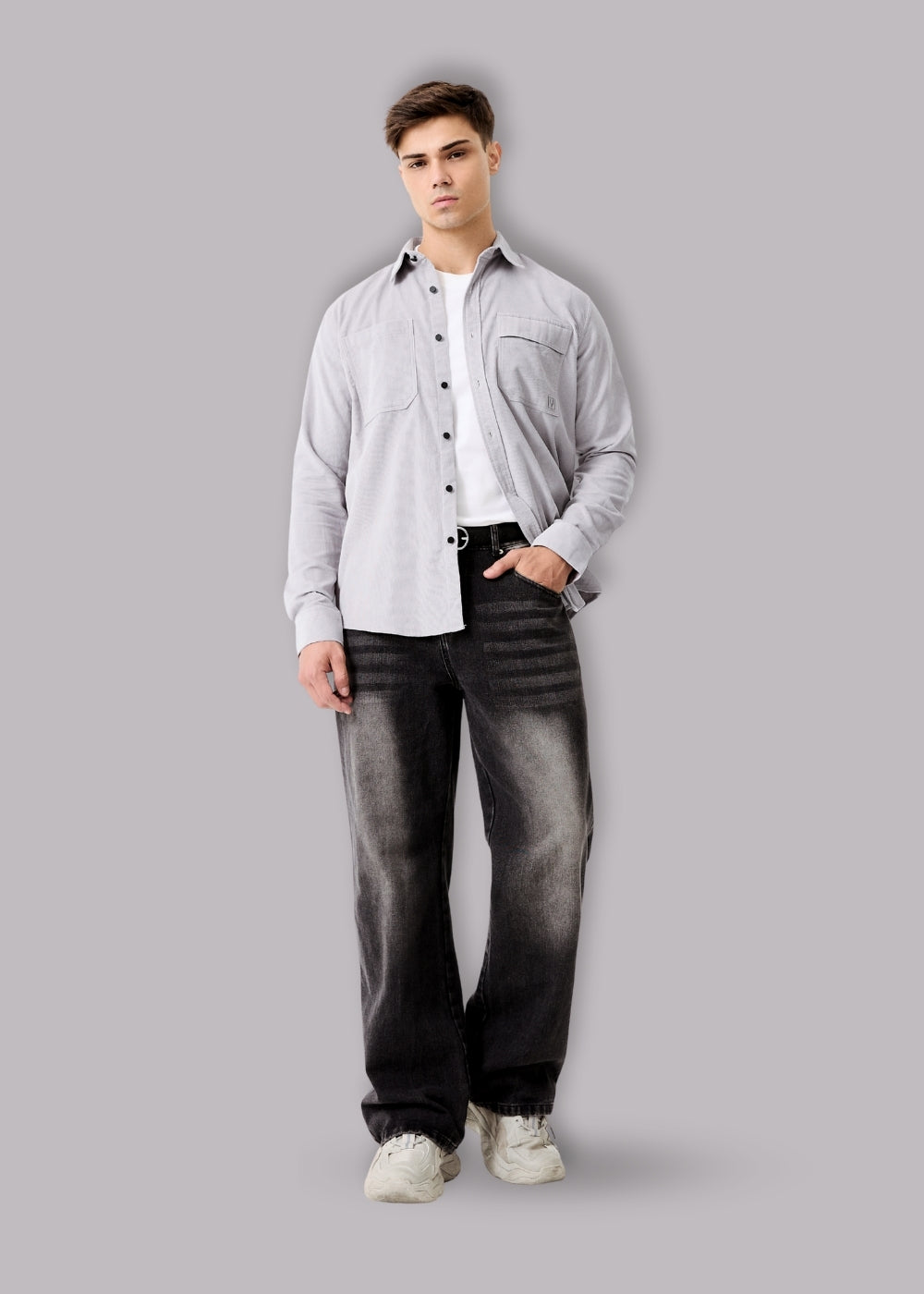 Áo Sơ Mi Tay Dài Vải Corduroy Ít Nhăn No Style M65 Xám