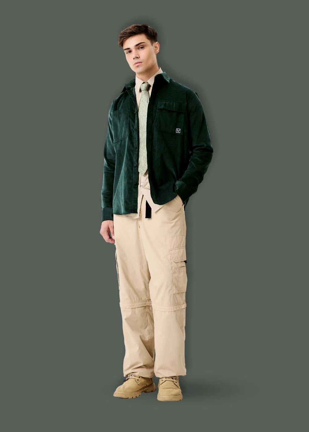Áo Sơ Mi Tay Dài Vải Corduroy Ít Nhăn No Style M65 Xanh Rêu