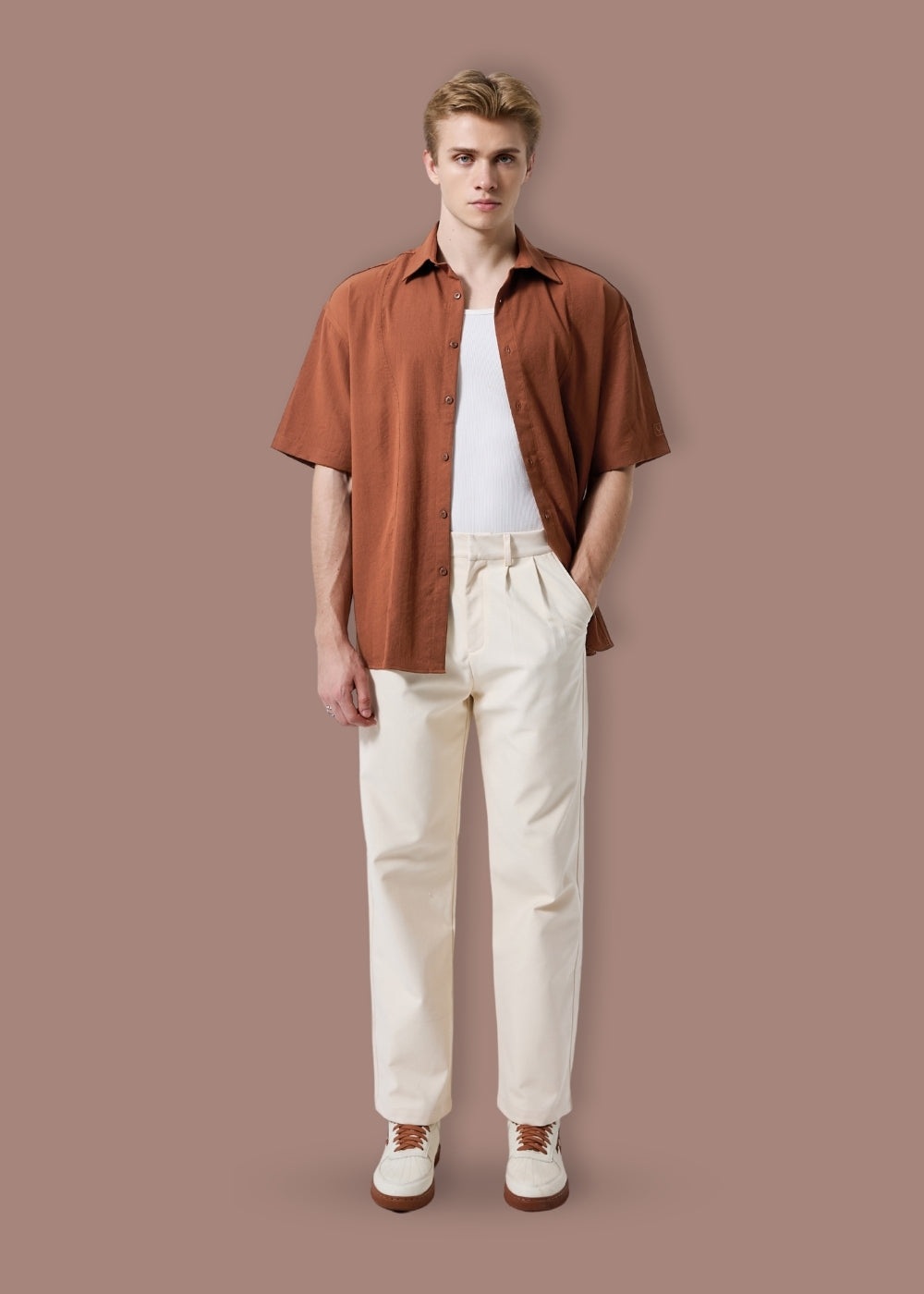 Áo Sơ Mi Hiệu Ứng Linen Ít Nhăn No Style M117 Nâu