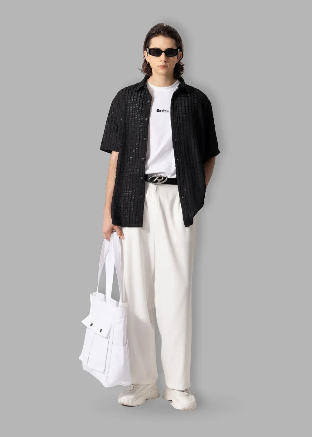 Áo Sơ Mi Họa Tiết Nổi Thoáng Mát No Style M146 Đen - YaMe.vn