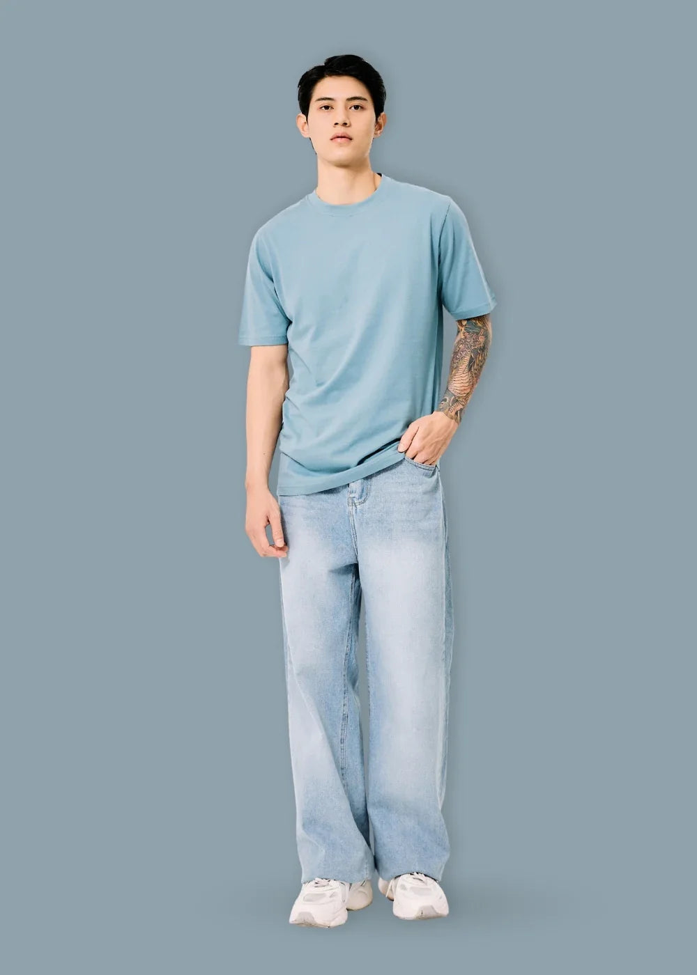 Áo Thun Cotton Wash Siêu Mềm Non Branded 39 Xanh Dương - YaMe.vn