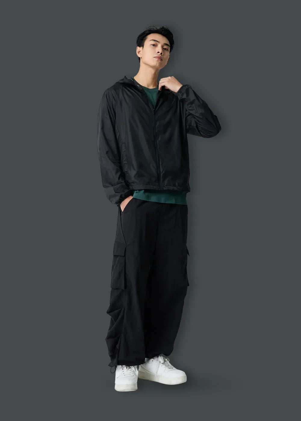 Áo Khoác Gió Parka Siêu Nhẹ Gấp Gọn Thông Minh Non Branded 046 Đen - YaMe.vn