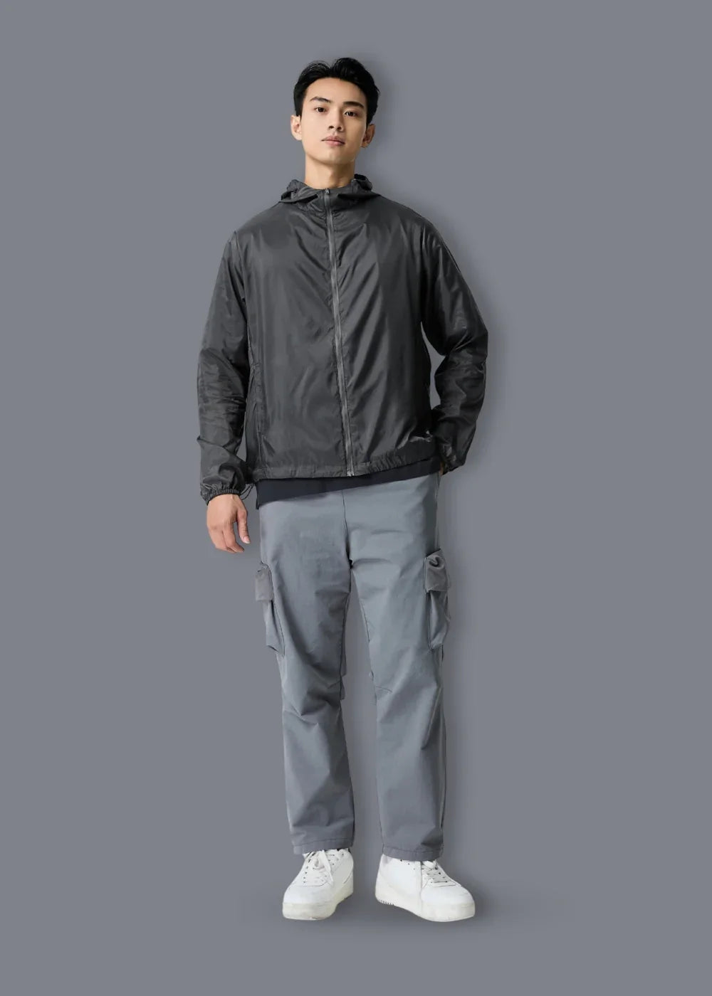 Áo Khoác Gió Parka Siêu Nhẹ Gấp Gọn Thông Minh Non Branded 046 Xám Đậm - YaMe.vn