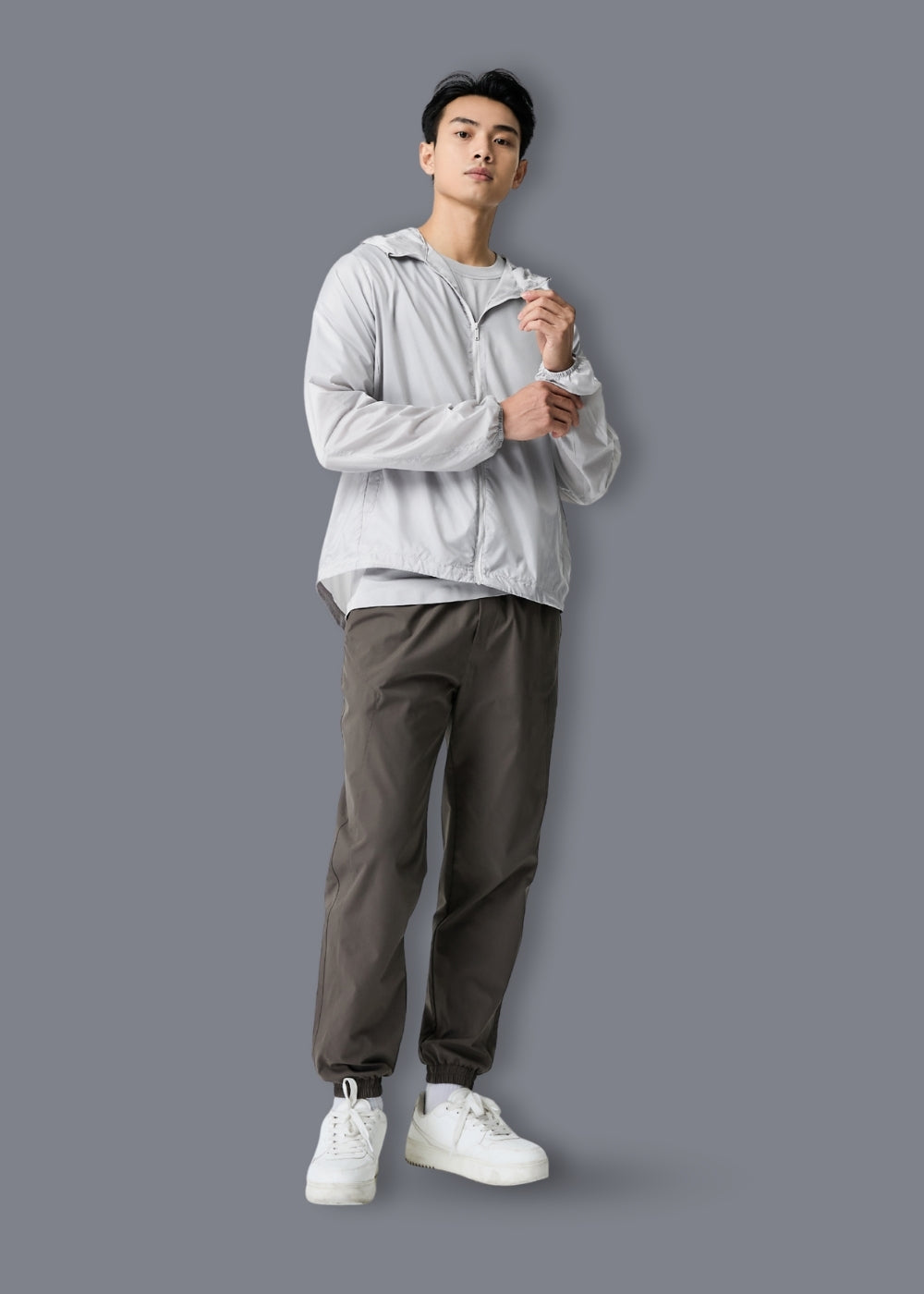 Áo Khoác Gió Parka Siêu Nhẹ Gấp Gọn Thông Minh Non Branded 046 Xám Nhạt