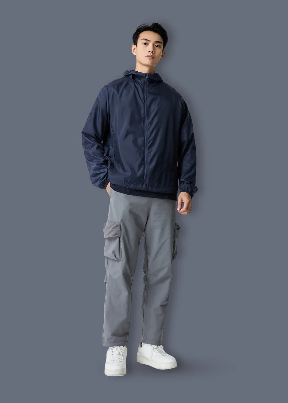 Áo Khoác Gió Parka Siêu Nhẹ Gấp Gọn Thông Minh Non Branded 046 Xanh Dương Đậm - YaMe.vn