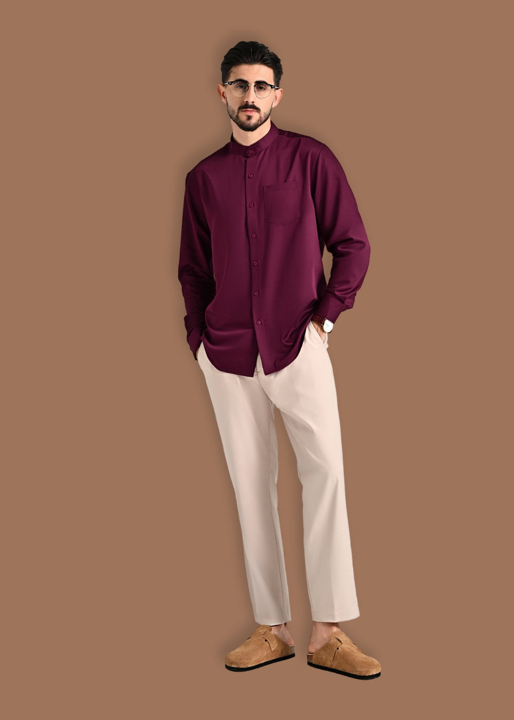 Áo Sơ Mi Tay Dài Slubbed Bamboo The CEO 009 Đỏ Đậm