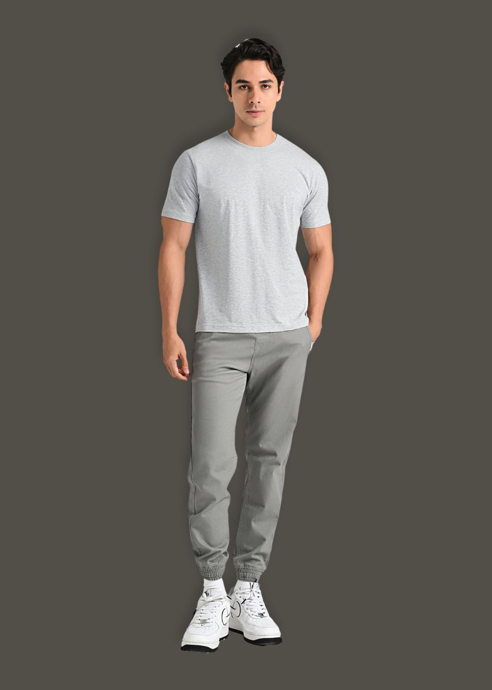 Áo Thun Slim Fit Co Giãn Non Branded 47 Xám Trắng