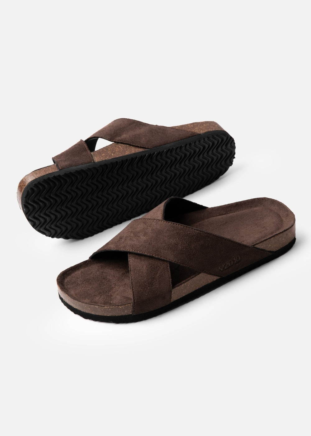 Dép Đế Trấu Two-strap Slides Vải Giả Da Mềm #Y2010 A004 Nâu Đậm