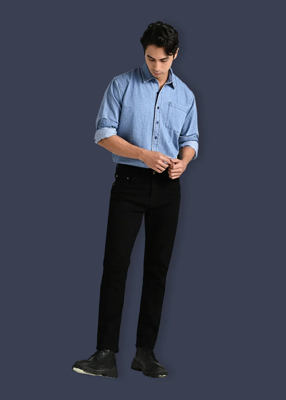 Áo Sơ Mi Jean Tay Dài Oversized The Original M051 Xanh Dương Nhạt - YaMe.vn