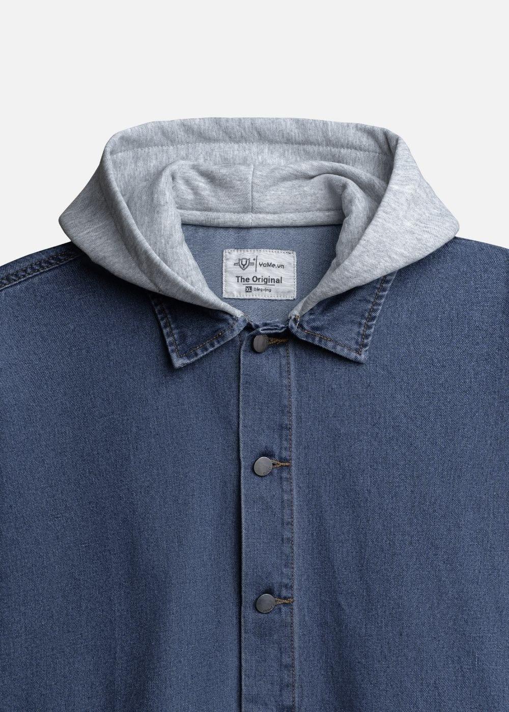 Áo Khoác Jean Phối Nón The Original 039 Xanh Dương Đậm - YaMe.vn