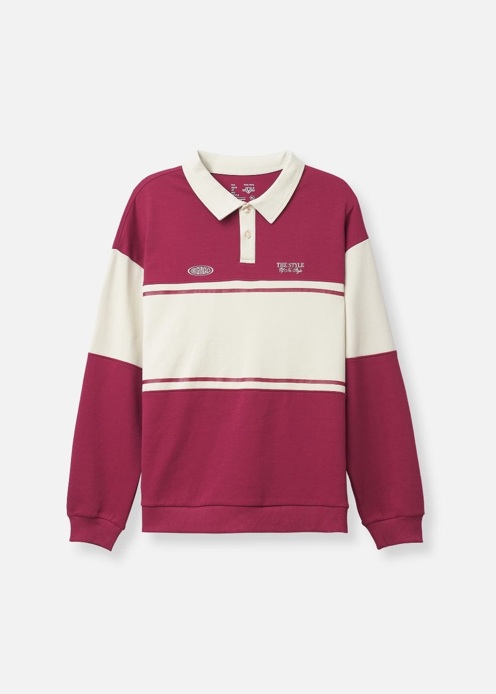 Áo Thun Tay Dài Áo Polo Sweater Cotton Phối Màu No Style M36 Đỏ