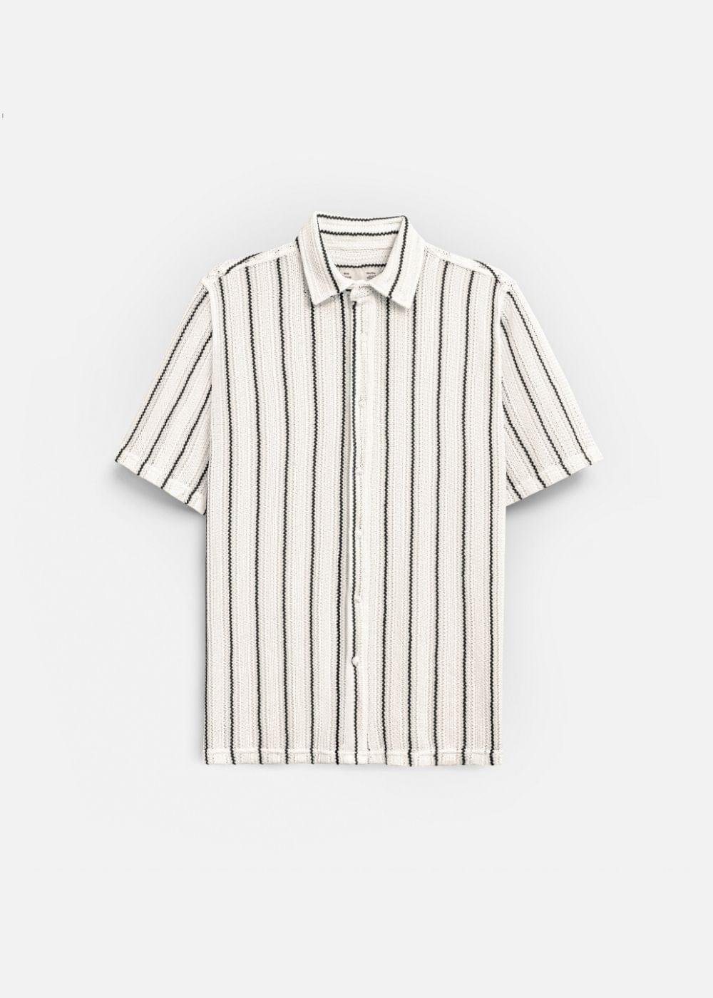 Áo Sơ Mi Lưới Họa Tiết Sọc Thoáng Mát No Style M144 Be - YaMe.vn