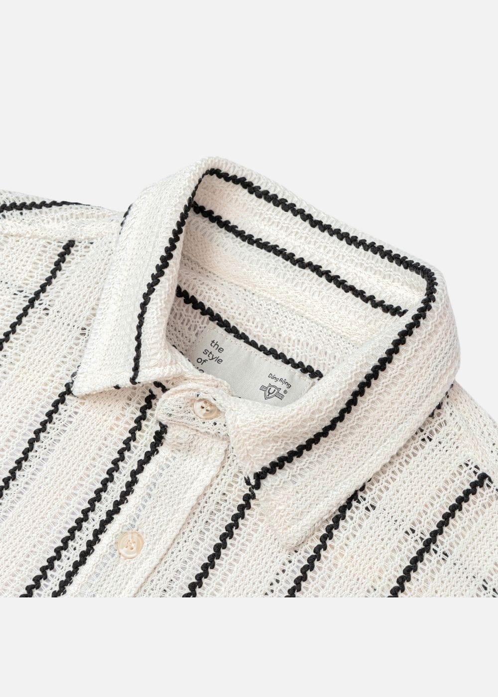 Áo Sơ Mi Lưới Họa Tiết Sọc Thoáng Mát No Style M144 Be - YaMe.vn