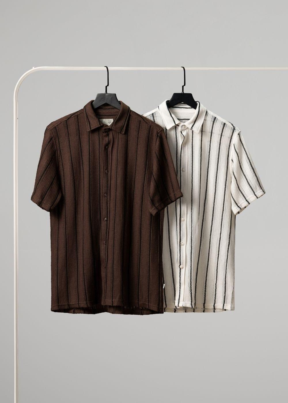 Áo Sơ Mi Lưới Họa Tiết Sọc Thoáng Mát No Style M144 Be - YaMe.vn