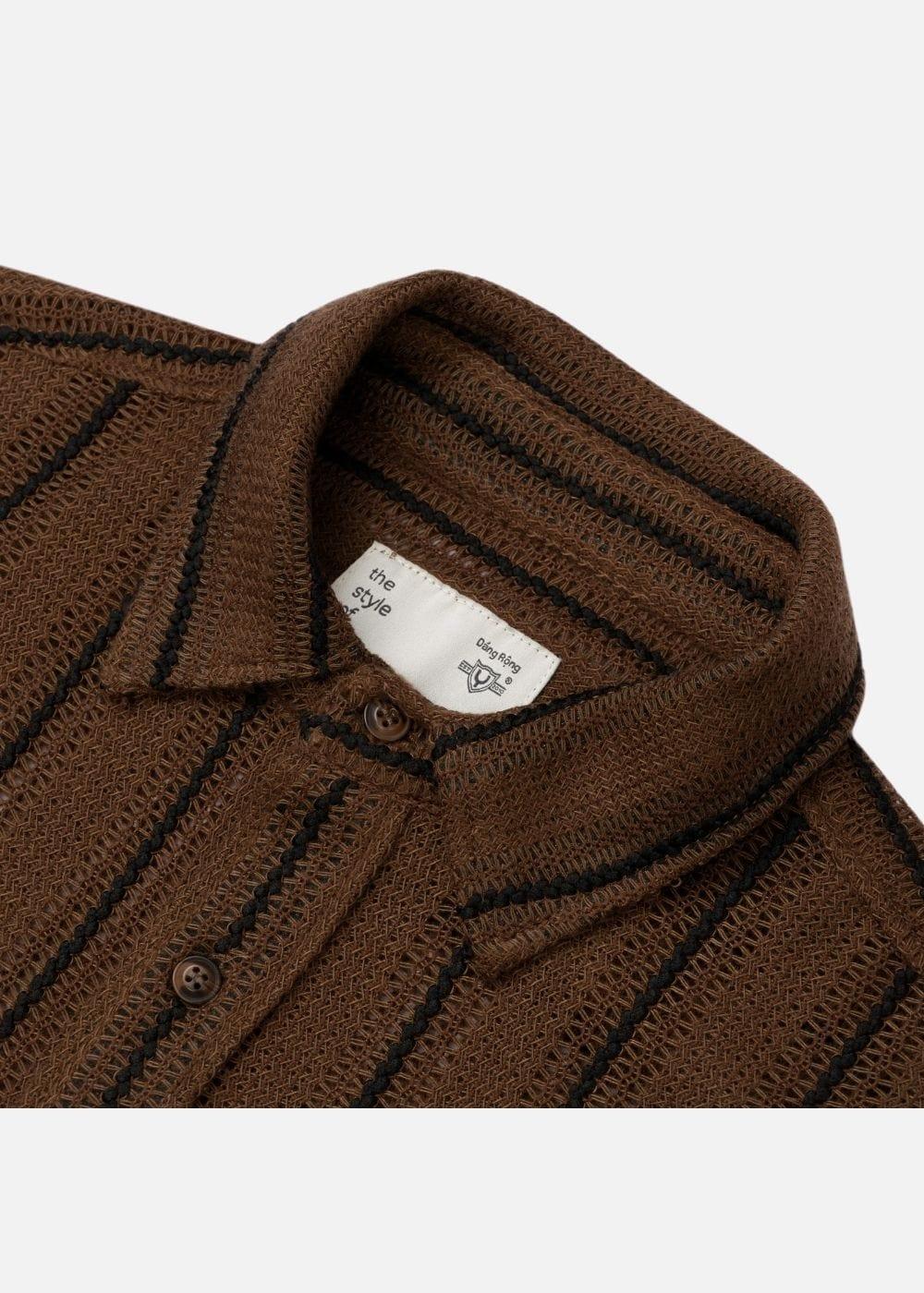 Áo Sơ Mi Lưới Họa Tiết Sọc Thoáng Mát No Style M144 Nâu Đậm - YaMe.vn