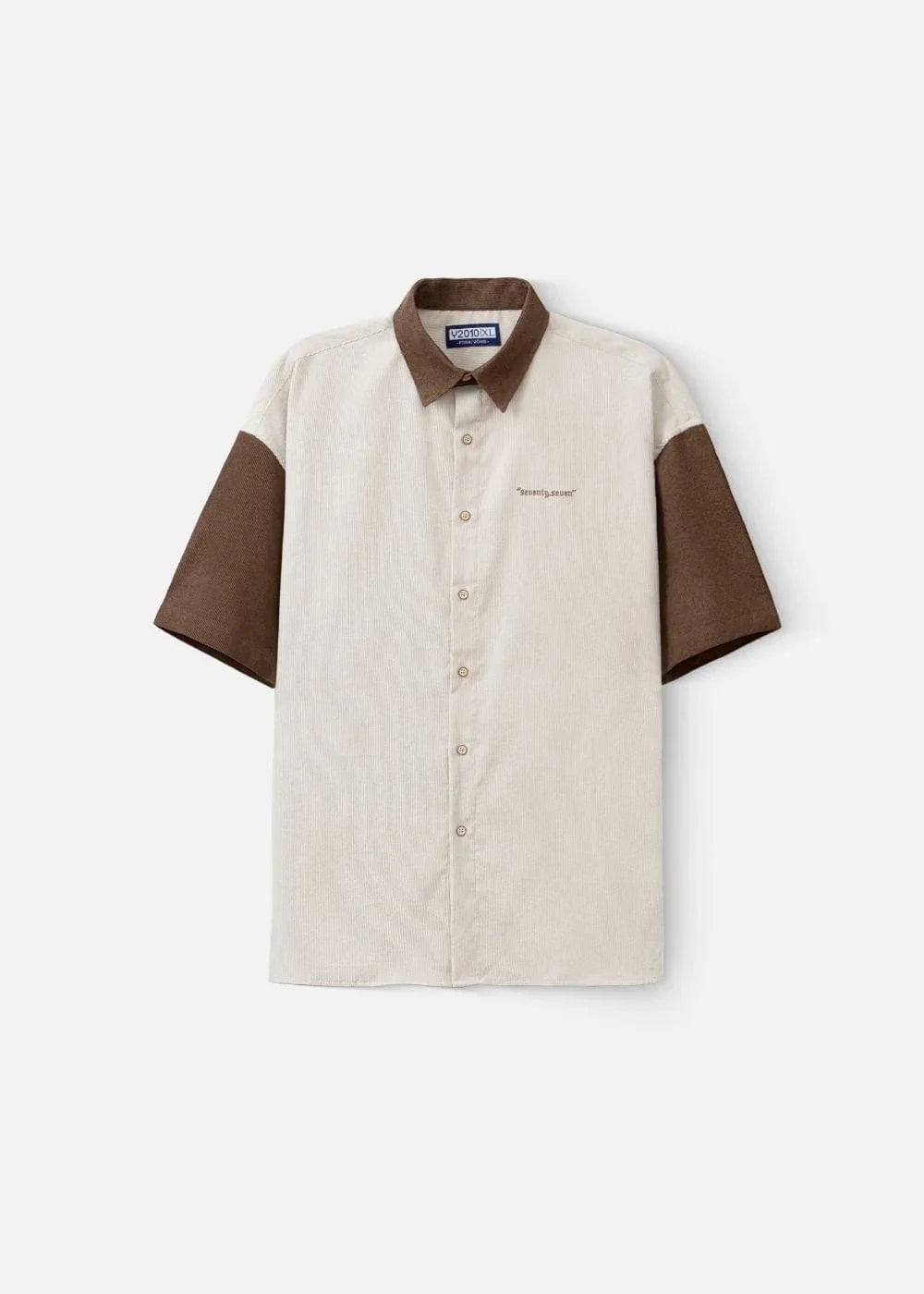 Áo Sơ Mi Tay Ngắn Vải Nhung Corduroy Retro Ít Nhăn Seventy Seven 22 Nâu Nhạt - YaMe.vn