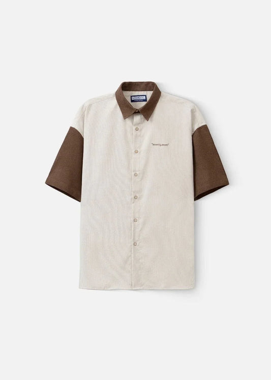 Áo Sơ Mi Tay Ngắn Vải Nhung Corduroy Retro Ít Nhăn Seventy Seven 22 Nâu Nhạt - YaMe.vn