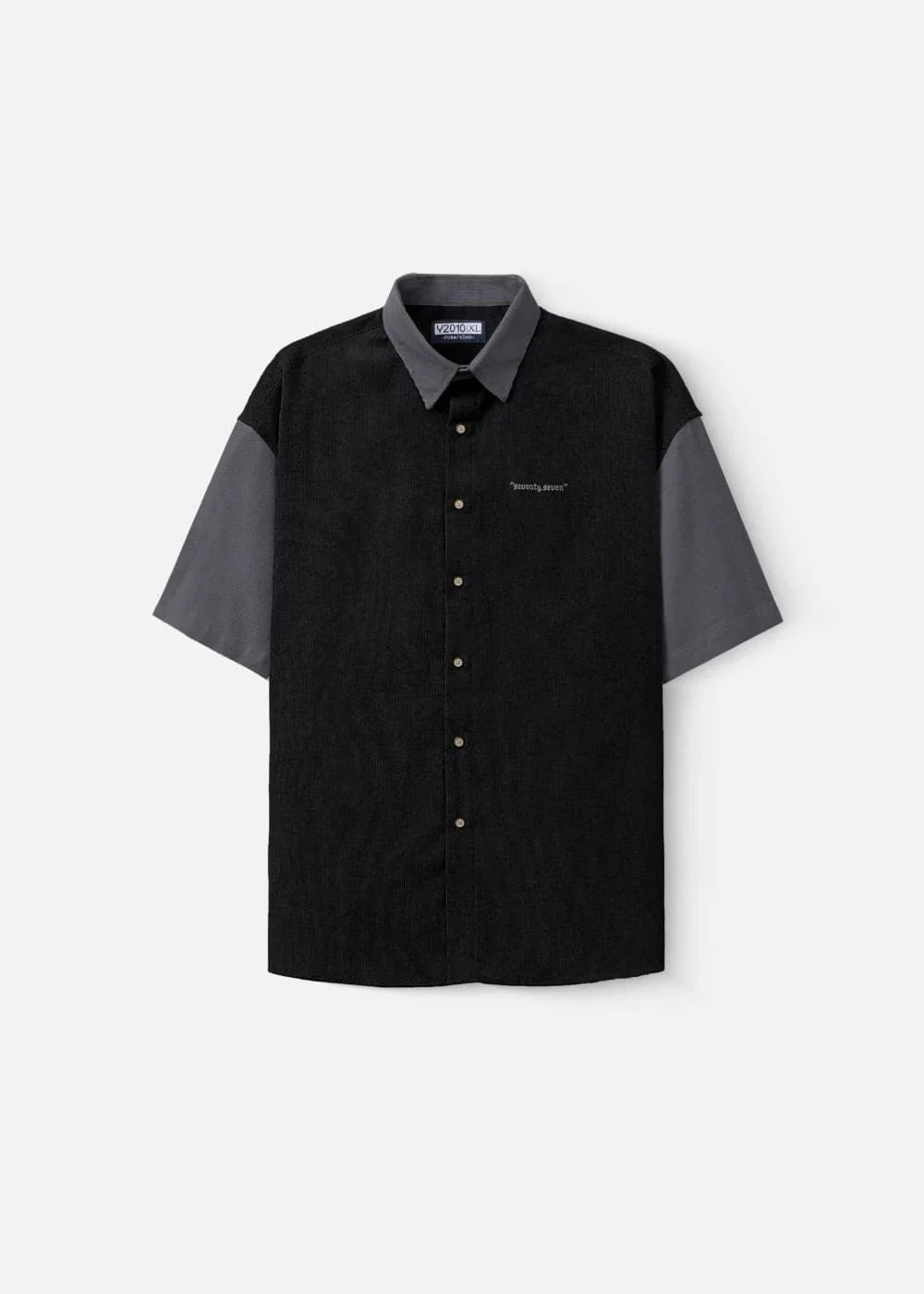 Áo Sơ Mi Tay Ngắn Vải Nhung Corduroy Retro Ít Nhăn Seventy Seven 22 Đen - YaMe.vn