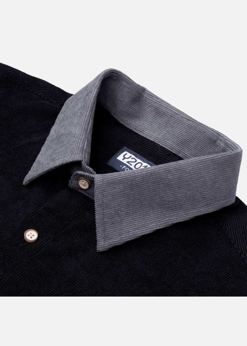 Áo Sơ Mi Tay Ngắn Vải Nhung Corduroy Retro Ít Nhăn Seventy Seven 22 Đen - YaMe.vn