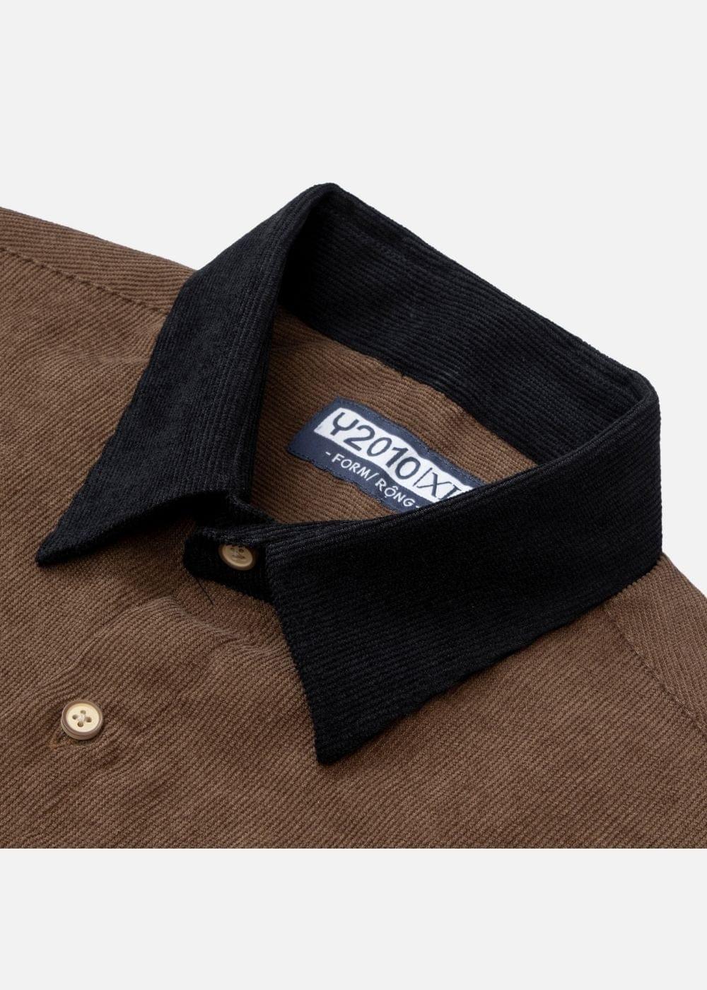 Áo Sơ Mi Tay Ngắn Vải Nhung Corduroy Retro Ít Nhăn Seventy Seven 22 Nâu Đen - YaMe.vn