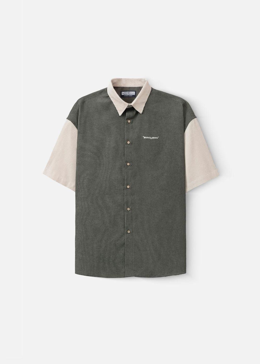 Áo Sơ Mi Tay Ngắn Vải Nhung Corduroy Retro Ít Nhăn Seventy Seven 22 Xanh Lá Đậm - YaMe.vn