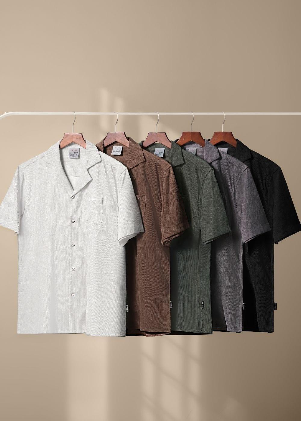 Áo Sơ Mi Cuban Corduroy Ít Nhăn Seventy Seven 23 Xám Đậm - YaMe.vn