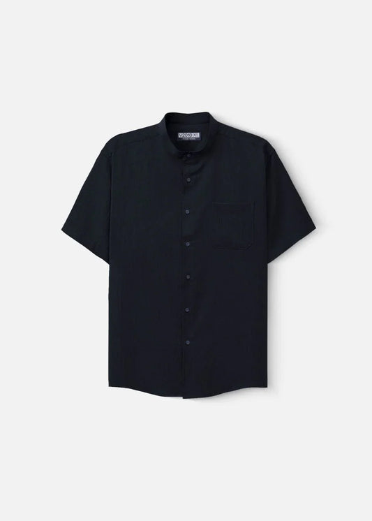 Áo Sơ Mi Cổ Trụ Linen Thoáng mát Seventy Seven 24 Xanh Dương Đậm - YaMe.vn