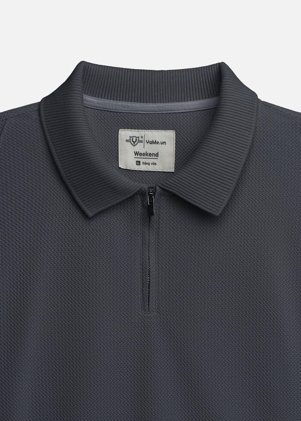 Áo Thun Polo Mesh Jacquard Thoáng Khí The Weekend 032 Xám Đậm - YaMe.vn