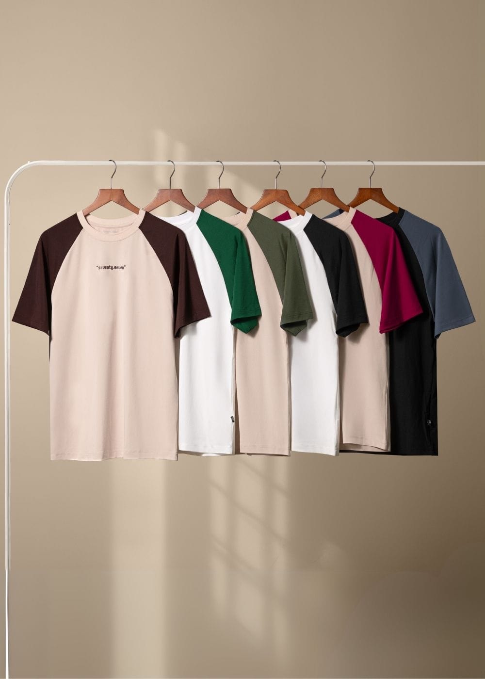 Áo Thun Cổ Tròn Tay Ngắn Áo Thun Seventy Seven 03 Be Rêu