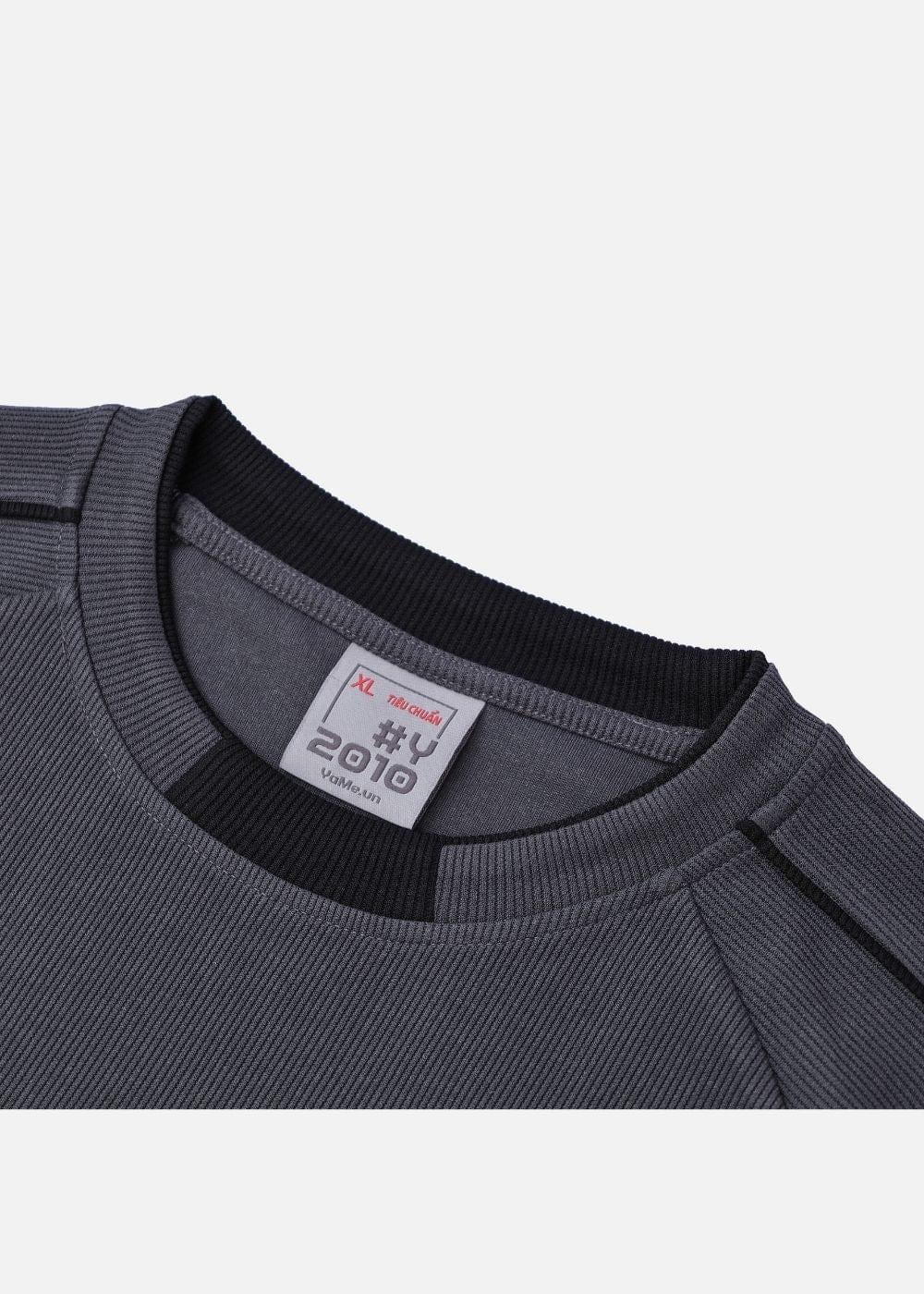 Áo Thun Tay Ngắn Vải Ribbing Co Giãn Seventy Seven 45 Xám Đậm - YaMe.vn