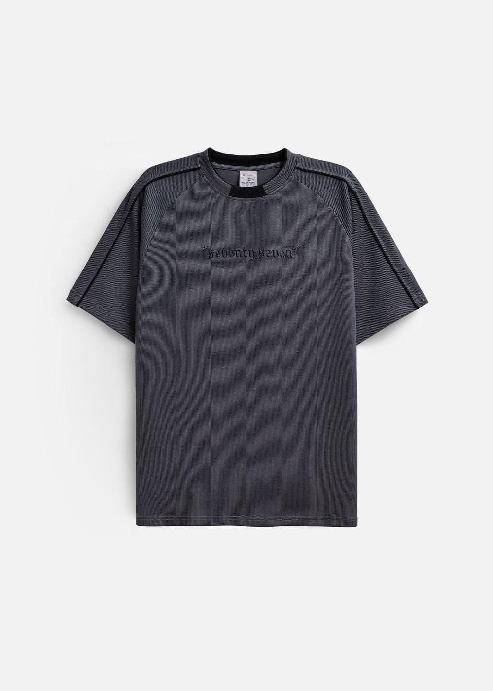 Áo Thun Tay Ngắn Vải Ribbing Co Giãn Seventy Seven 45 Xám Đậm - YaMe.vn
