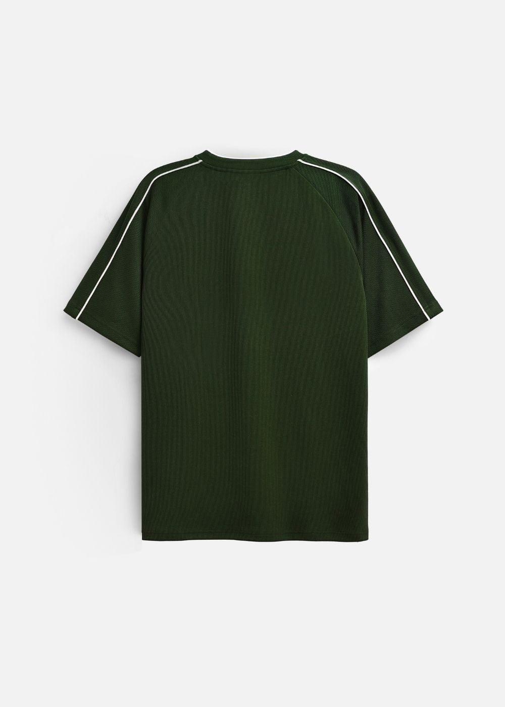 Áo Thun Tay Ngắn Vải Ribbing Co Giãn Seventy Seven 45 Xanh Lá Đậm - YaMe.vn