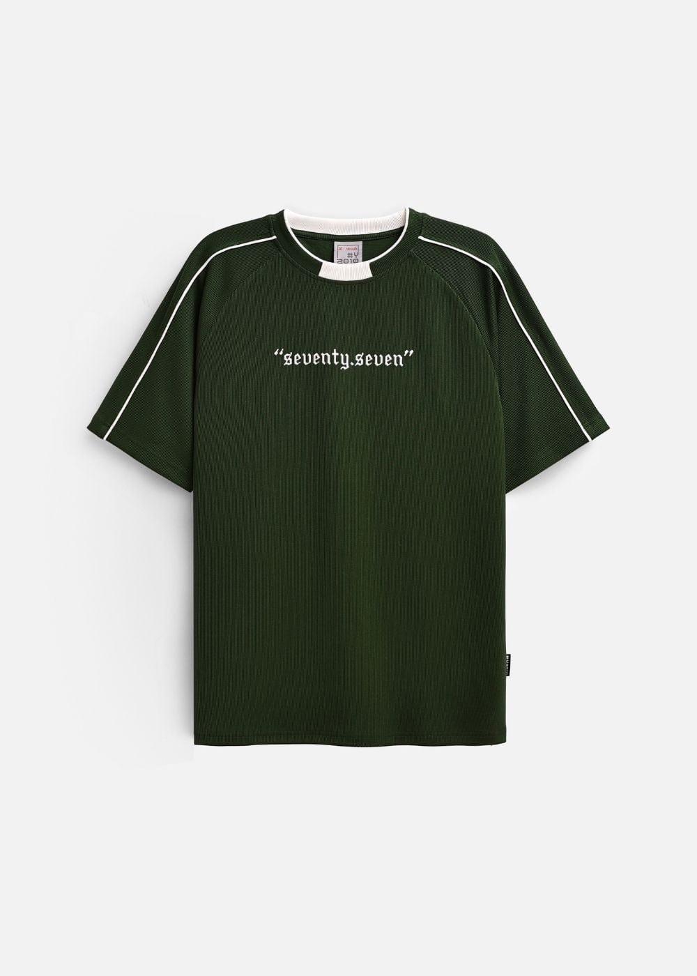 Áo Thun Tay Ngắn Vải Ribbing Co Giãn Seventy Seven 45 Xanh Lá Đậm - YaMe.vn